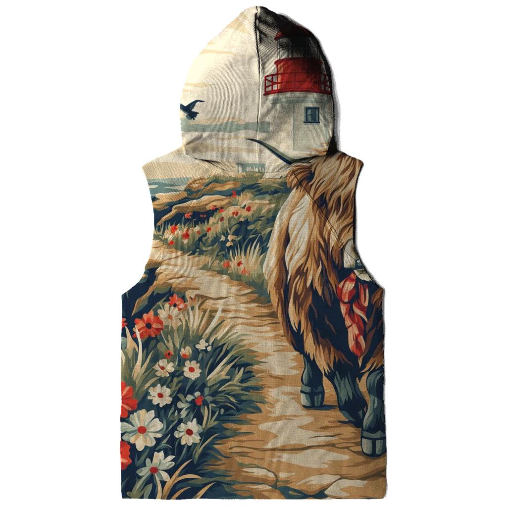Highland Cow And The Lighthouse Cliff Path zip-up hoodies