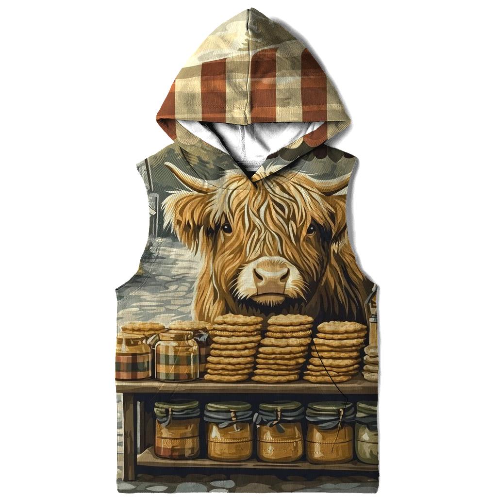 Tartan Market Stall Featuring Highland Cow premium hoodies