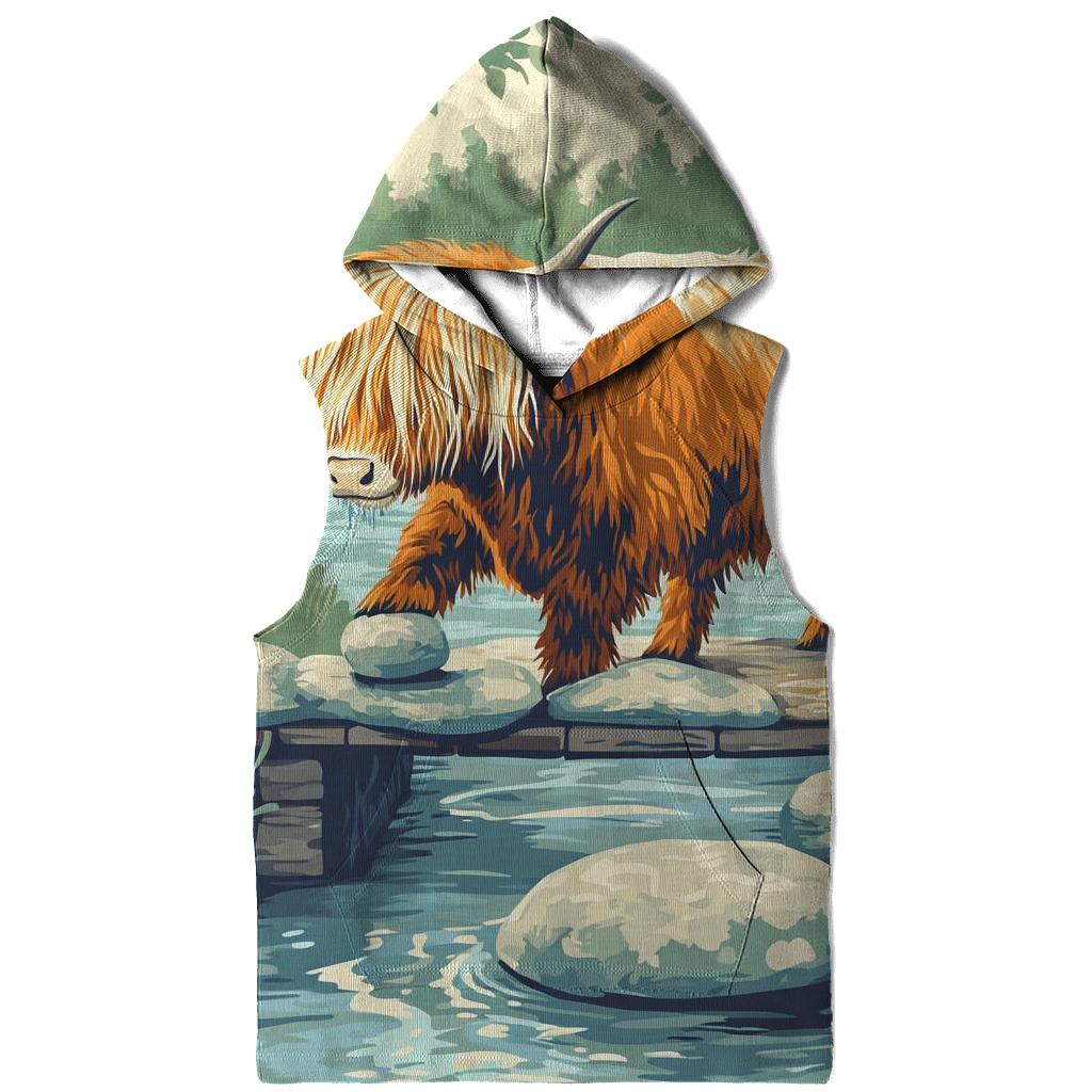 River Stepping Stones Highland Cow Explorer hoodie trends