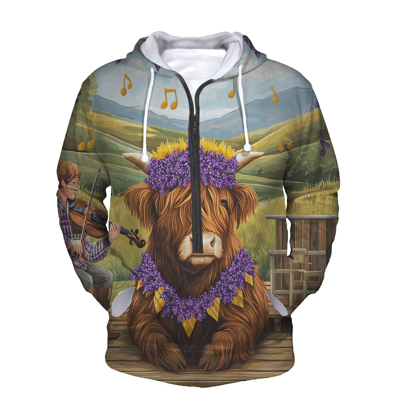 Heather Crowned Highland Cow Garden Concert graphic hoodies