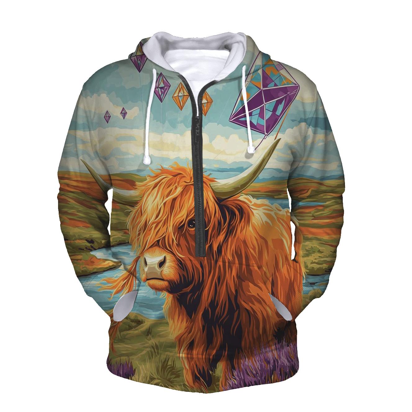 Kite Festival Highland Cow On The Moor hoodie designs