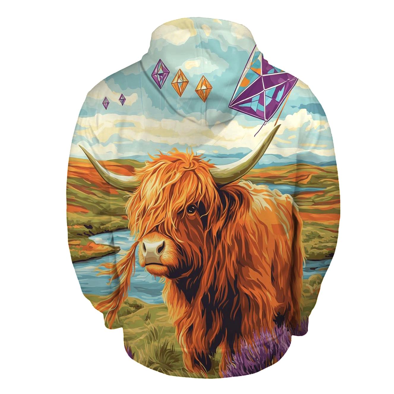 Kite Festival Highland Cow On The Moor hoodie designs