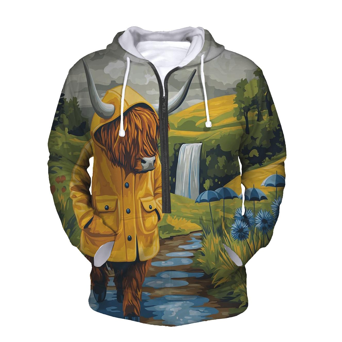 Highland Cow Raincoat Walk Through The Glen embroidered hoodies