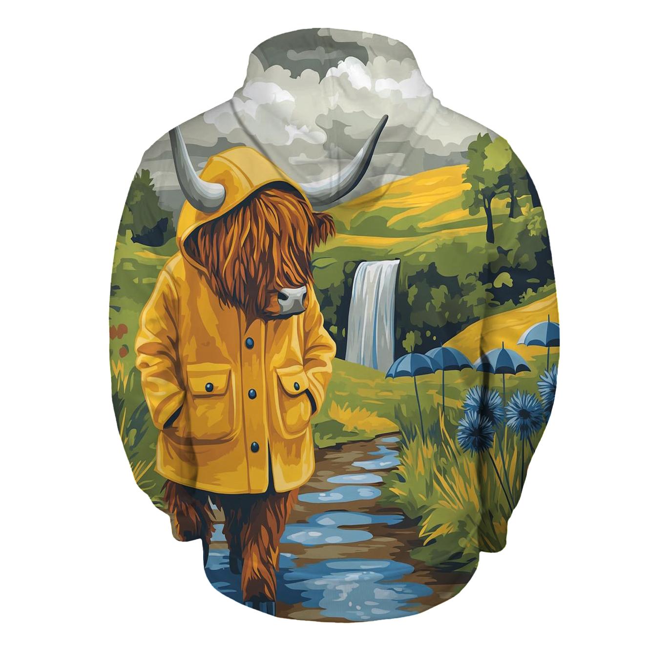 Highland Cow Raincoat Walk Through The Glen embroidered hoodies