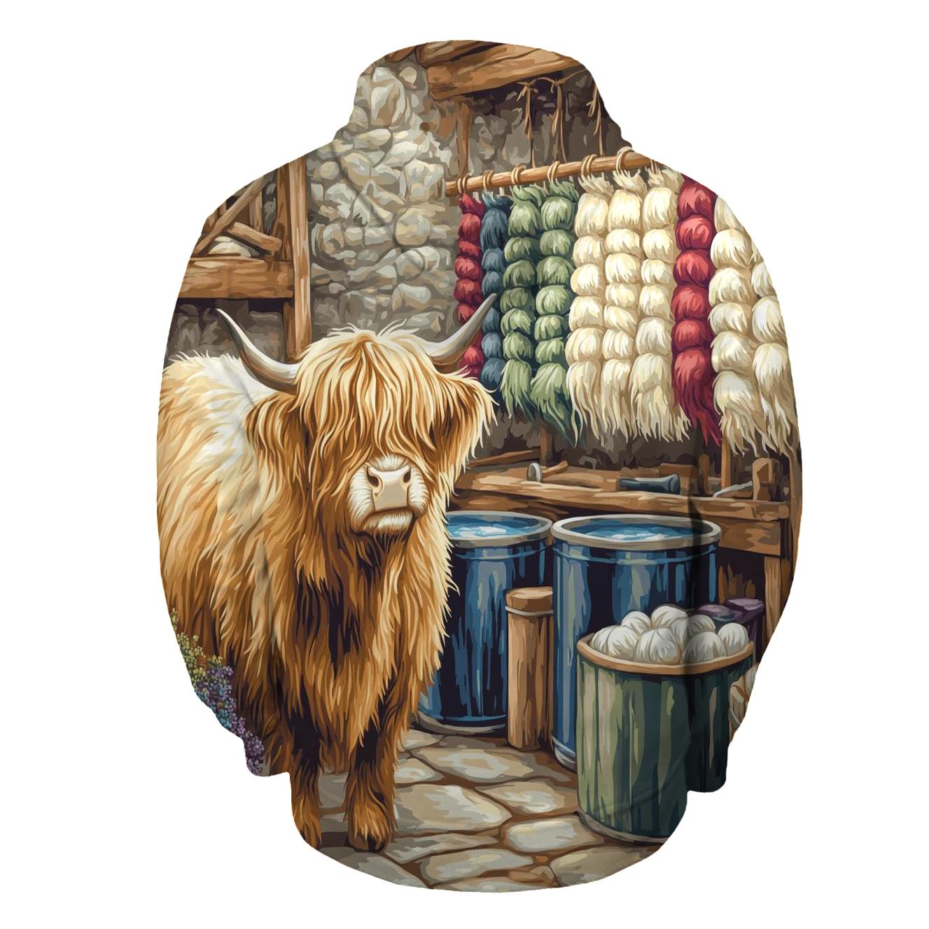 Highland Cow In The Wool Dye Workshop hoodies fashion
