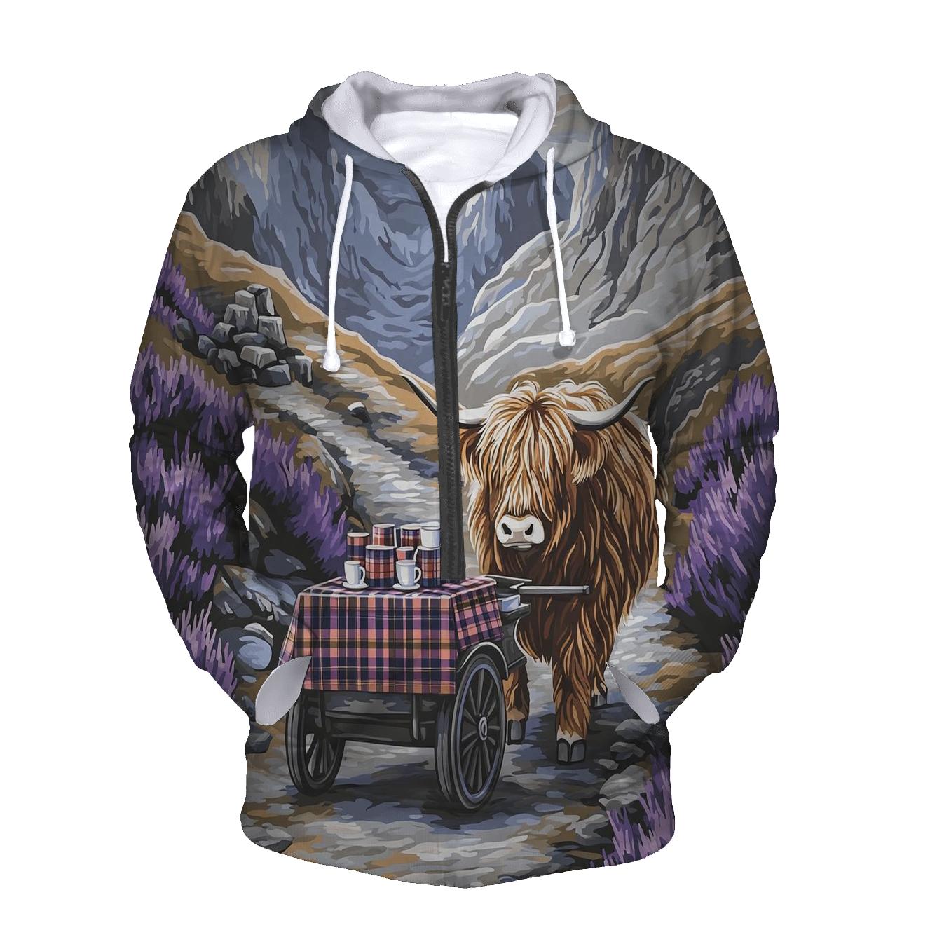 Highland Cow Mountain Pass Tea Cart designer hoodies