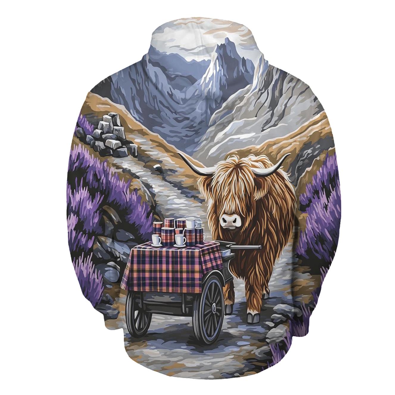 Highland Cow Mountain Pass Tea Cart designer hoodies