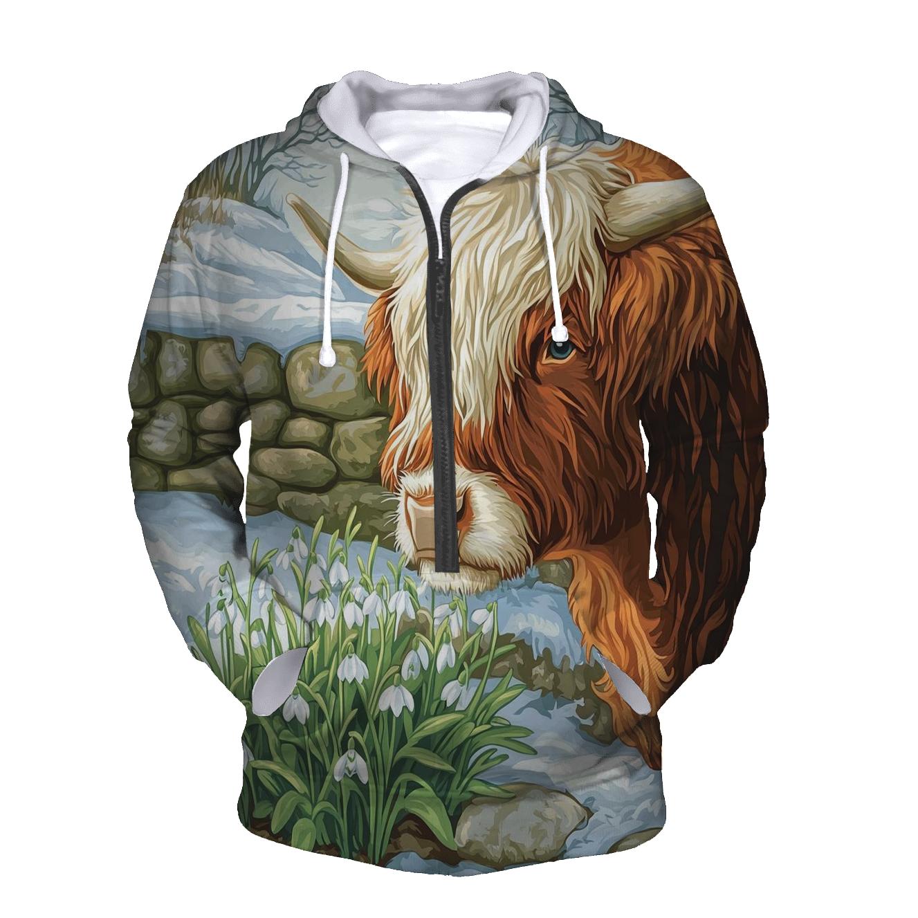 Highland Cow Snowdrop First Spring premium hoodies