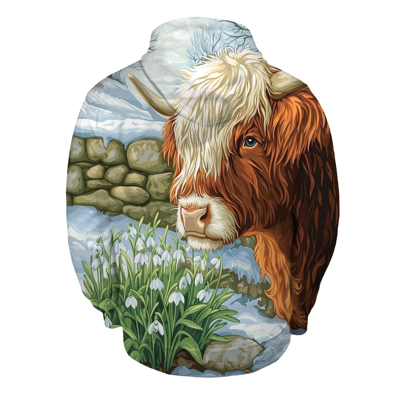 Highland Cow Snowdrop First Spring premium hoodies