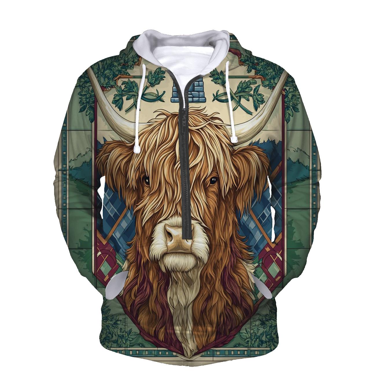 Highland Cow Portrait In Clan Banner Style hoodies fashion
