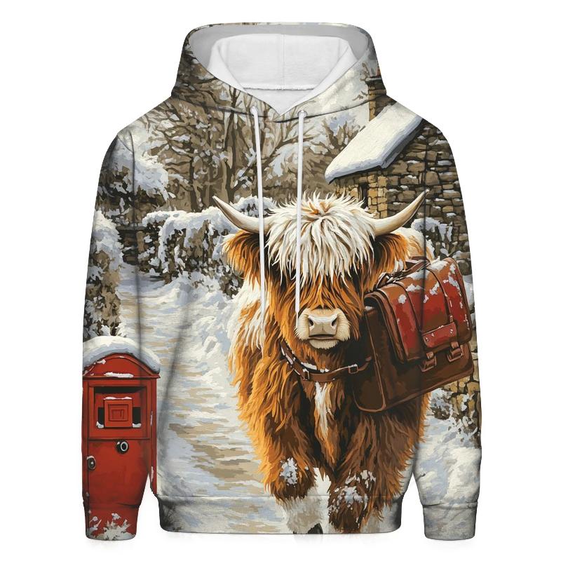 Highland Cow In The Winter Mail Run custom hoodies