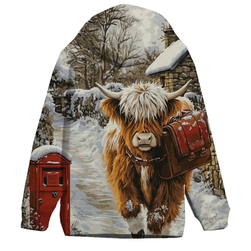 Highland Cow In The Winter Mail Run custom hoodies