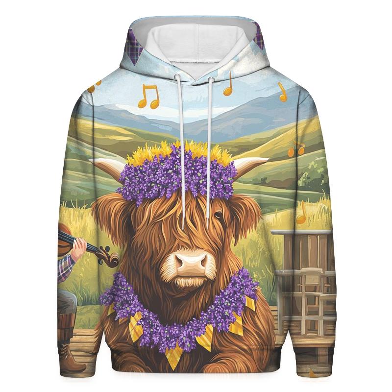 Heather Crowned Highland Cow Garden Concert pullover hoodies