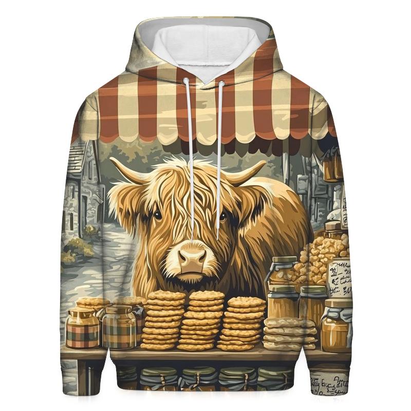 Tartan Market Stall Featuring Highland Cow designer hoodies