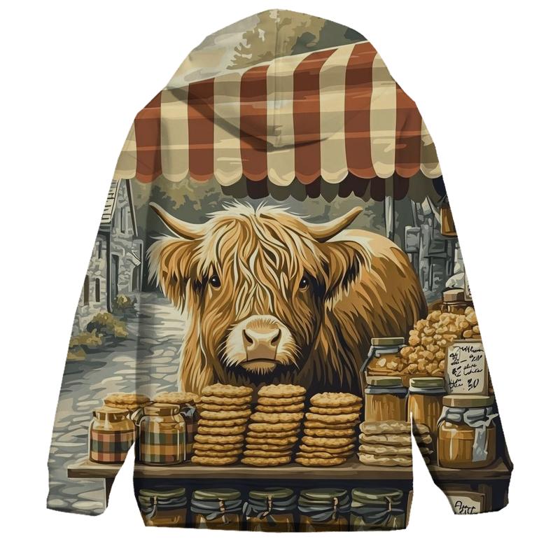 Tartan Market Stall Featuring Highland Cow designer hoodies