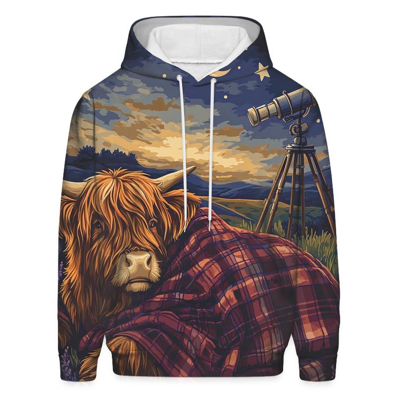 Highland Cow Stargazing Blanket On The Hill hoodie designs
