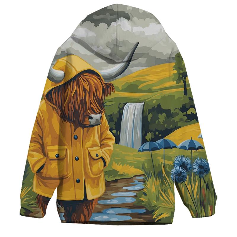 Highland Cow Raincoat Walk Through The Glen custom hoodies