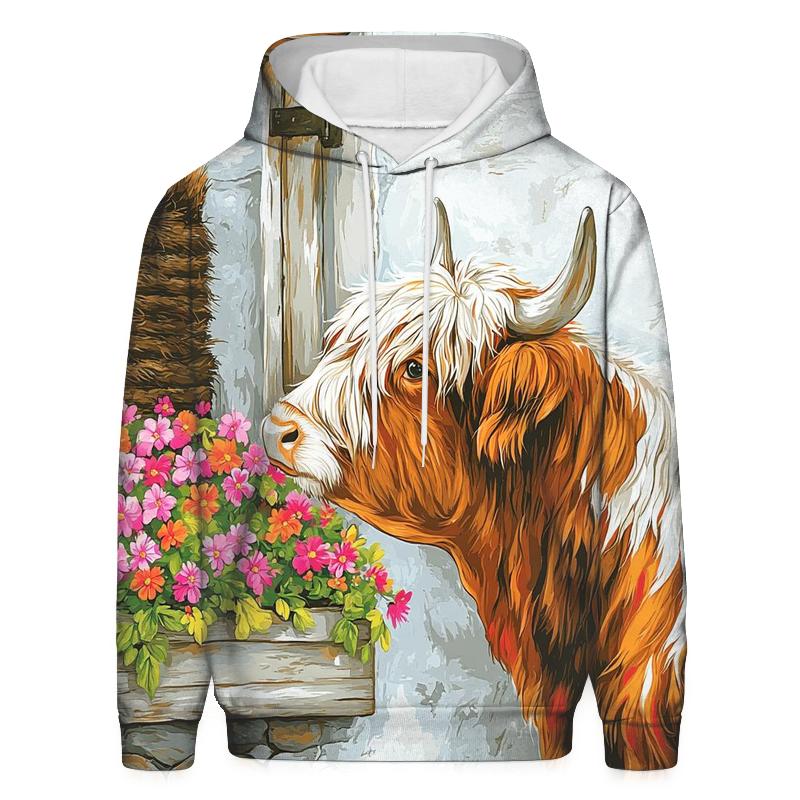 Crofthouse Window Box With Highland Cow pullover hoodies