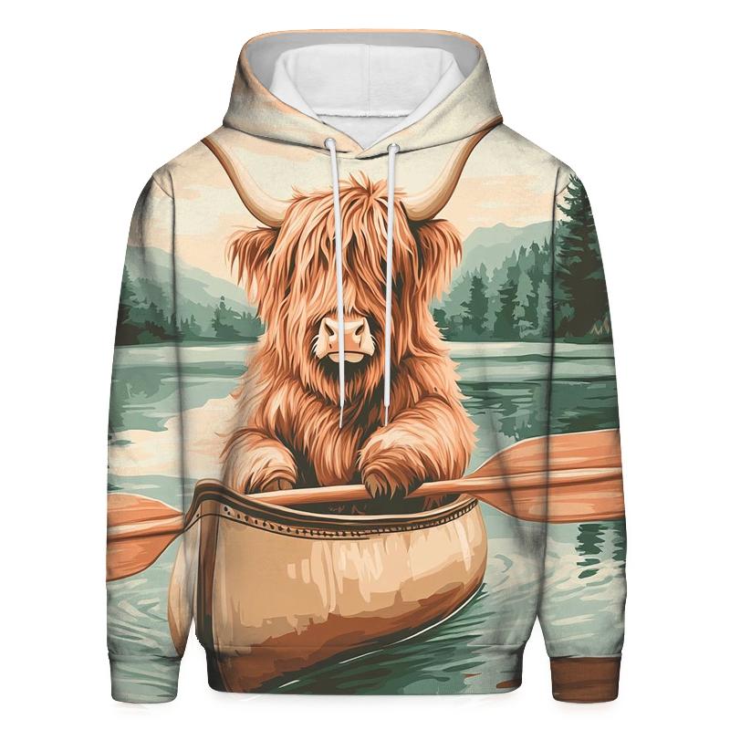 Highland Cow Canoe Guide On A Calm Loch heavyweight hoodies