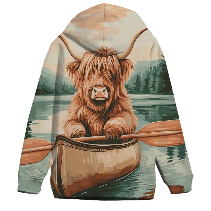 Highland Cow Canoe Guide On A Calm Loch heavyweight hoodies