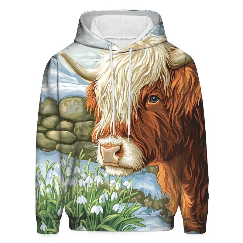 Highland Cow Snowdrop First Spring lightweight hoodies
