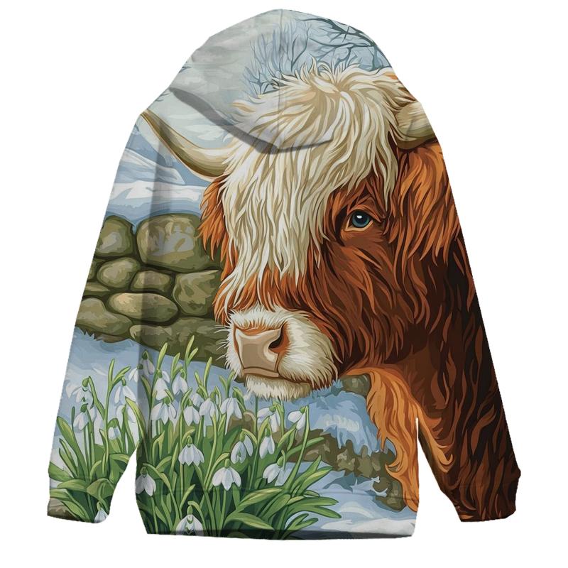 Highland Cow Snowdrop First Spring lightweight hoodies