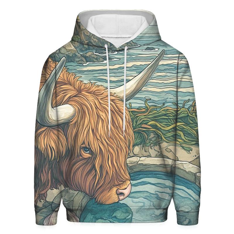 Highland Cow Seaside Rock Pool Watcher custom hoodies