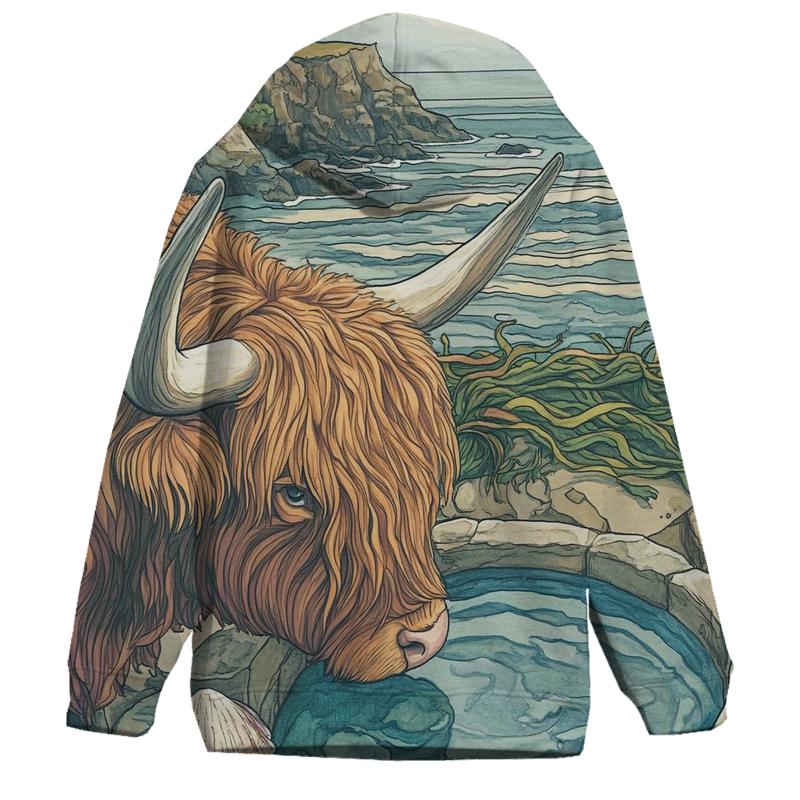 Highland Cow Seaside Rock Pool Watcher custom hoodies