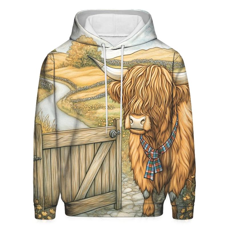 Highland Cow Meadow Gatekeeper graphic hoodies