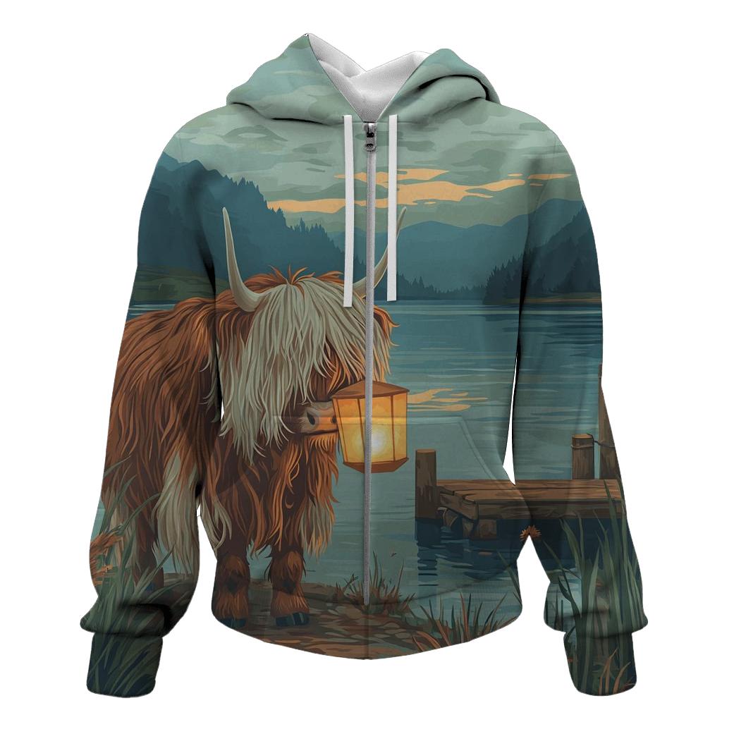 Highland Cow Lantern Keeper At The Loch designer hoodies