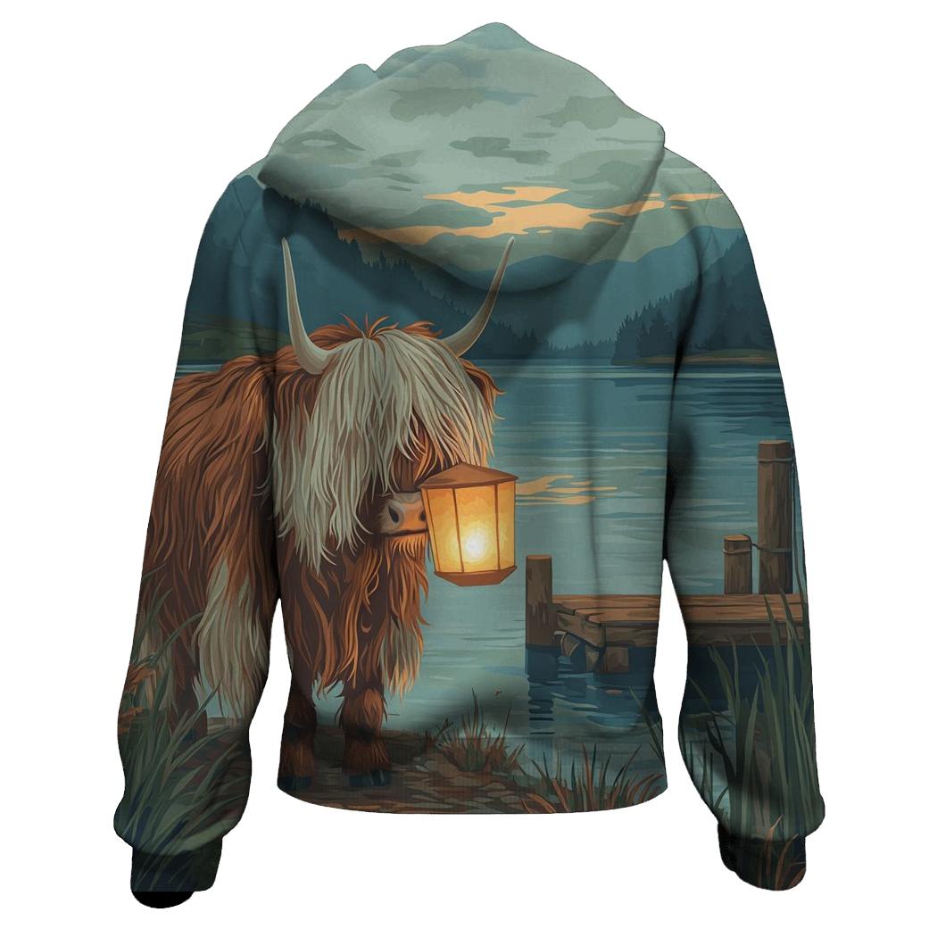 Highland Cow Lantern Keeper At The Loch designer hoodies