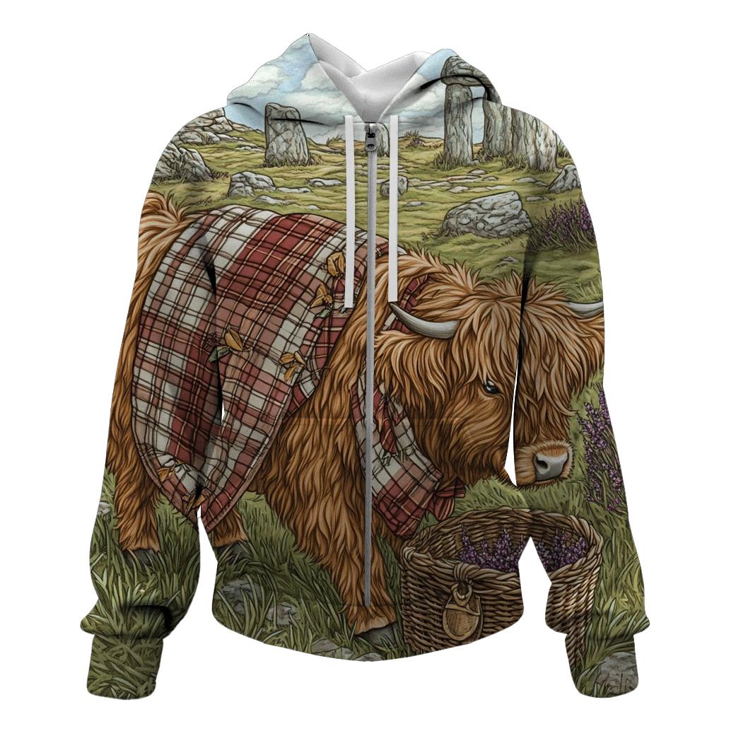 Stone Circle Picnic With Highland Cow pullover hoodies