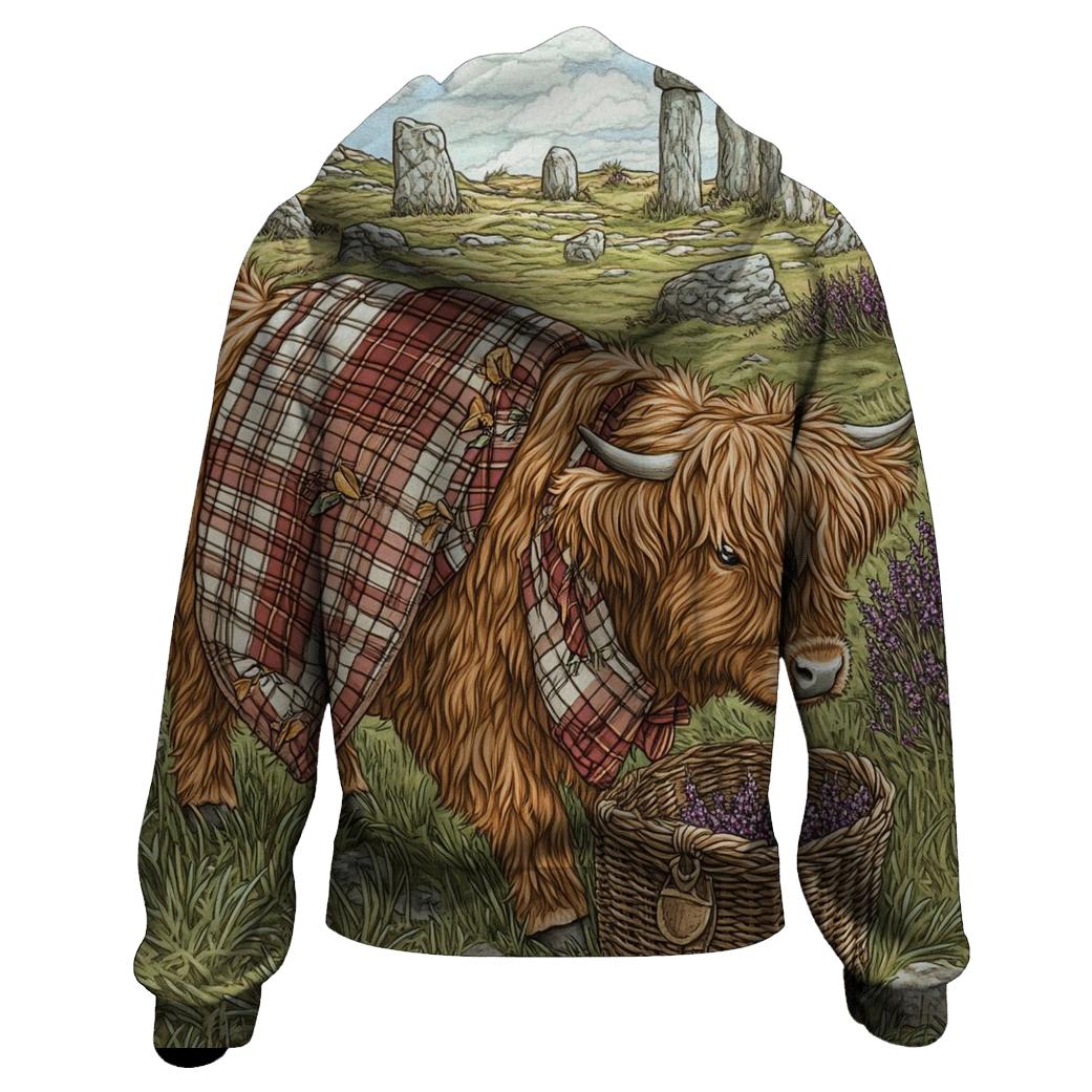 Stone Circle Picnic With Highland Cow pullover hoodies
