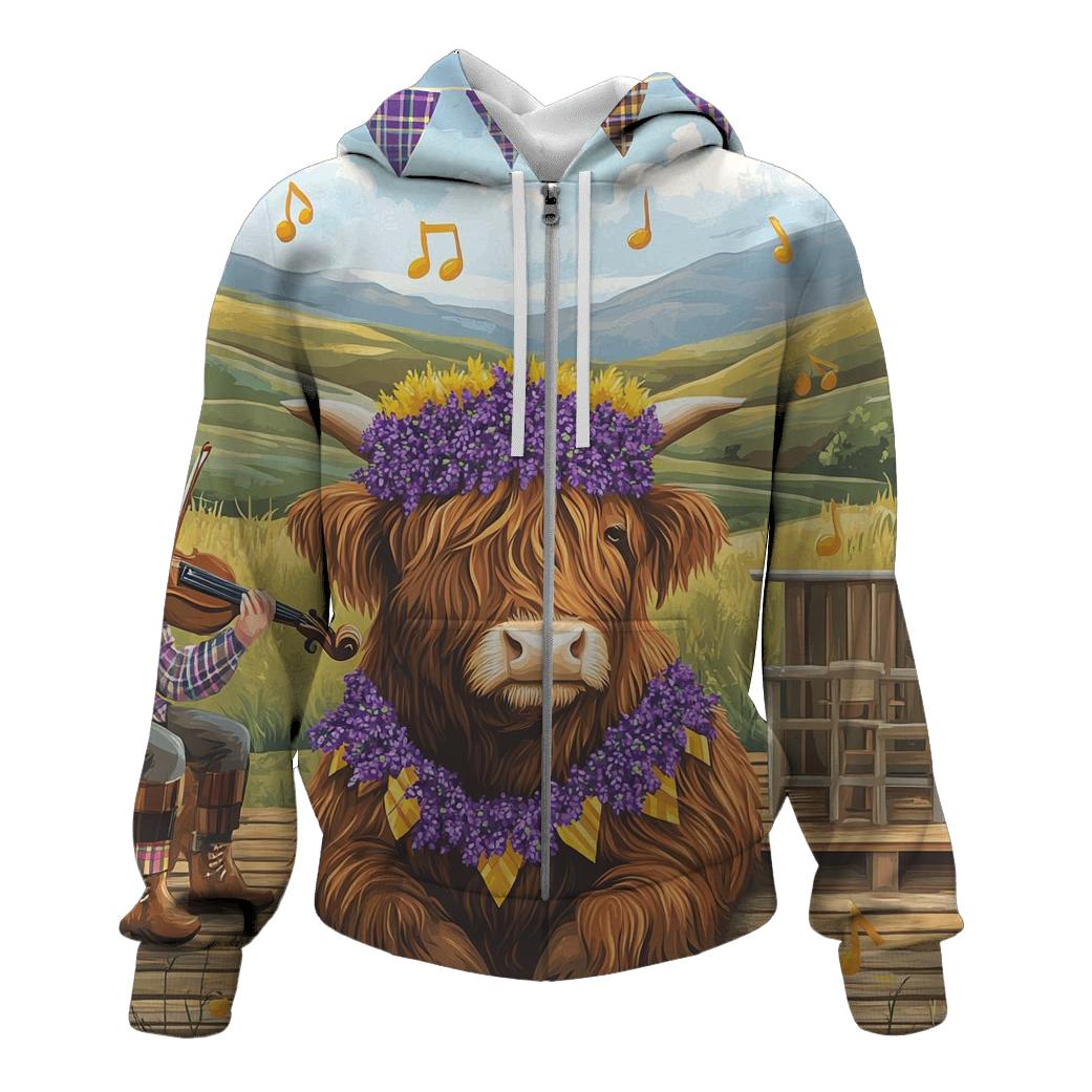 Heather Crowned Highland Cow Garden Concert hoodies fashion