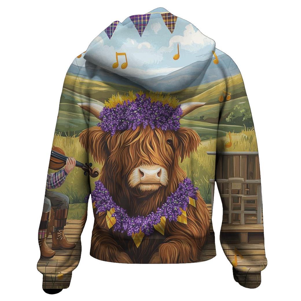 Heather Crowned Highland Cow Garden Concert hoodies fashion
