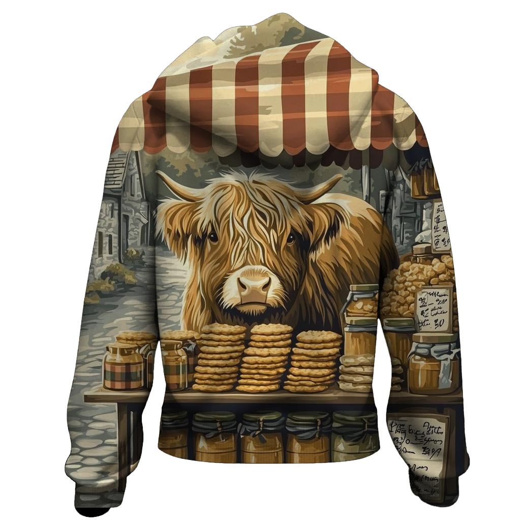 Tartan Market Stall Featuring Highland Cow hoodie designs