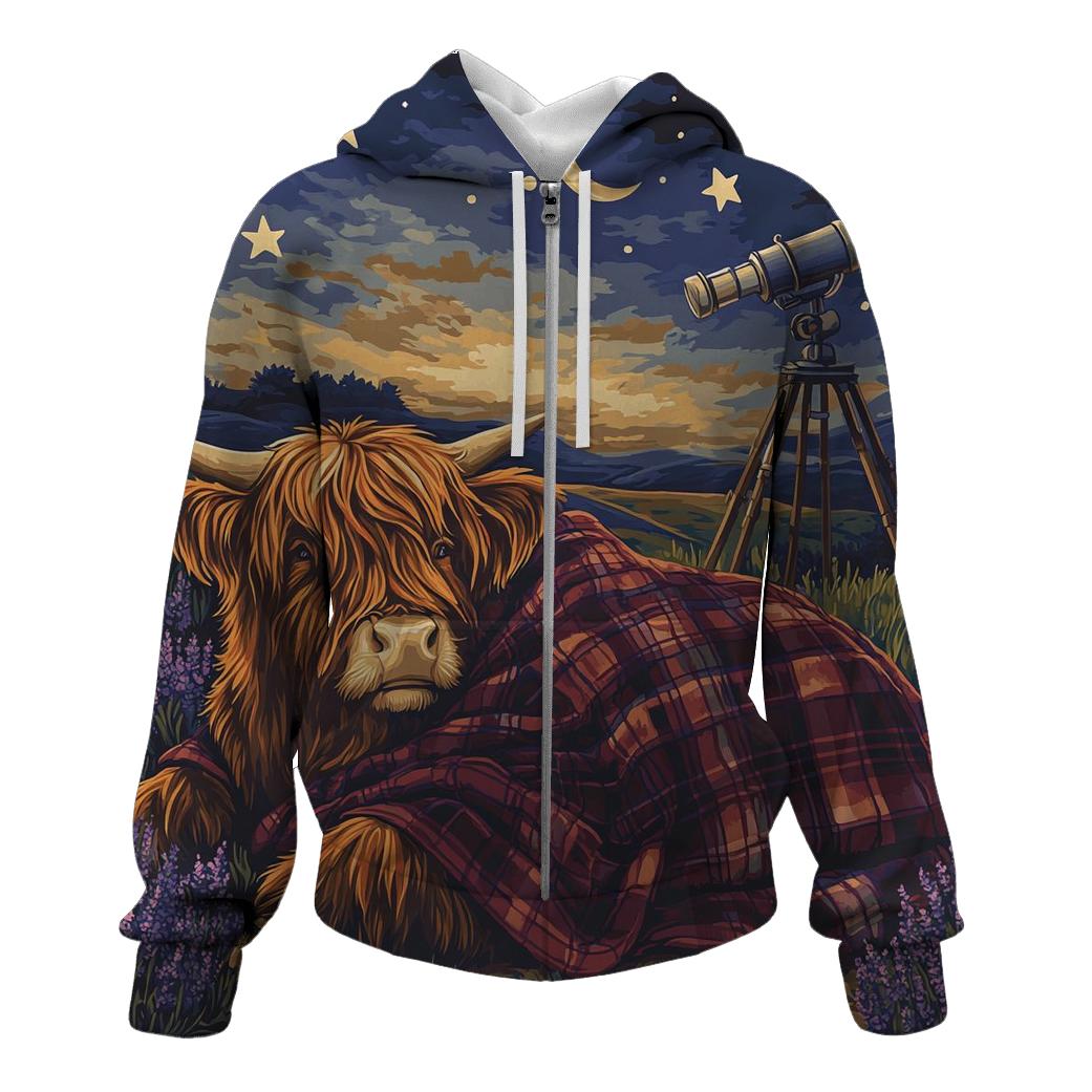 Highland Cow Stargazing Blanket On The Hill hoodies fashion