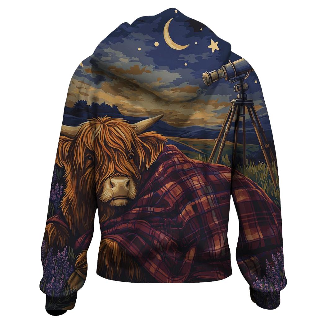 Highland Cow Stargazing Blanket On The Hill hoodies fashion