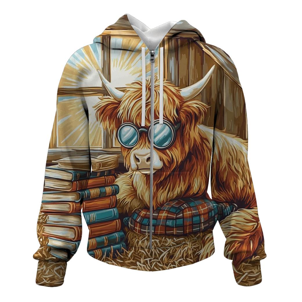 Highland Cow Library Nook In The Barn graphic hoodies