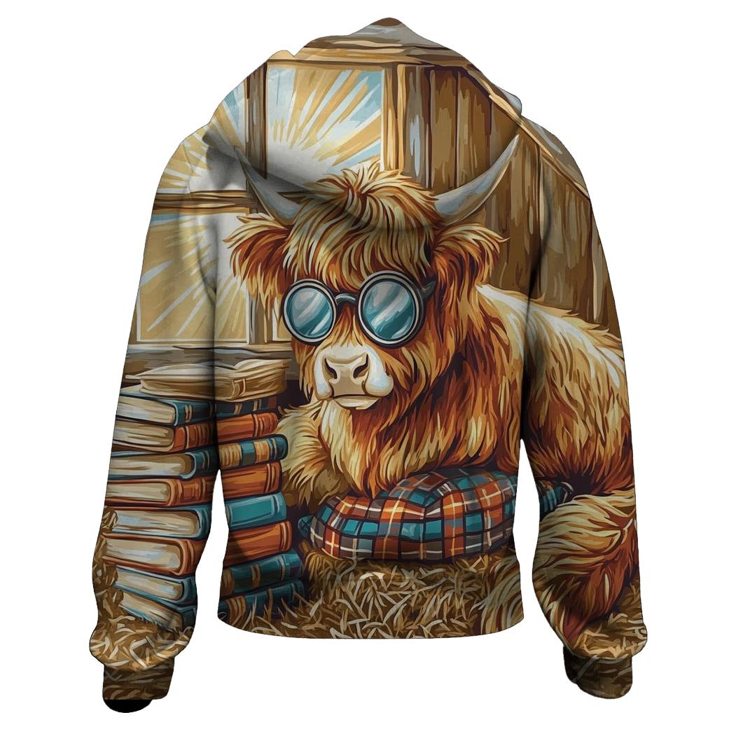 Highland Cow Library Nook In The Barn graphic hoodies