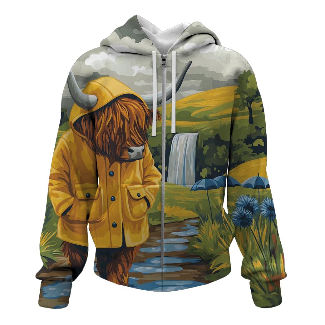 Highland Cow Raincoat Walk Through The Glen custom hoodies