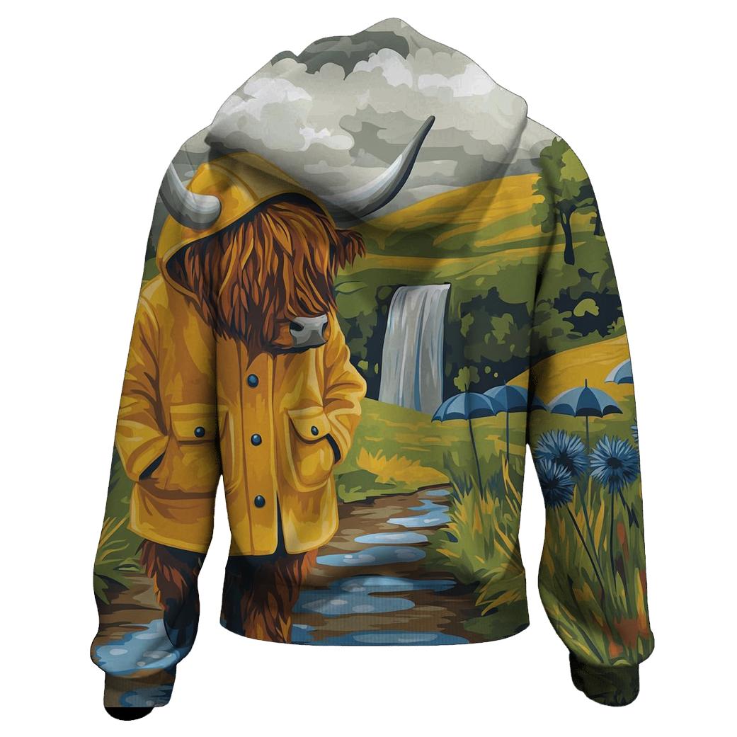 Highland Cow Raincoat Walk Through The Glen custom hoodies