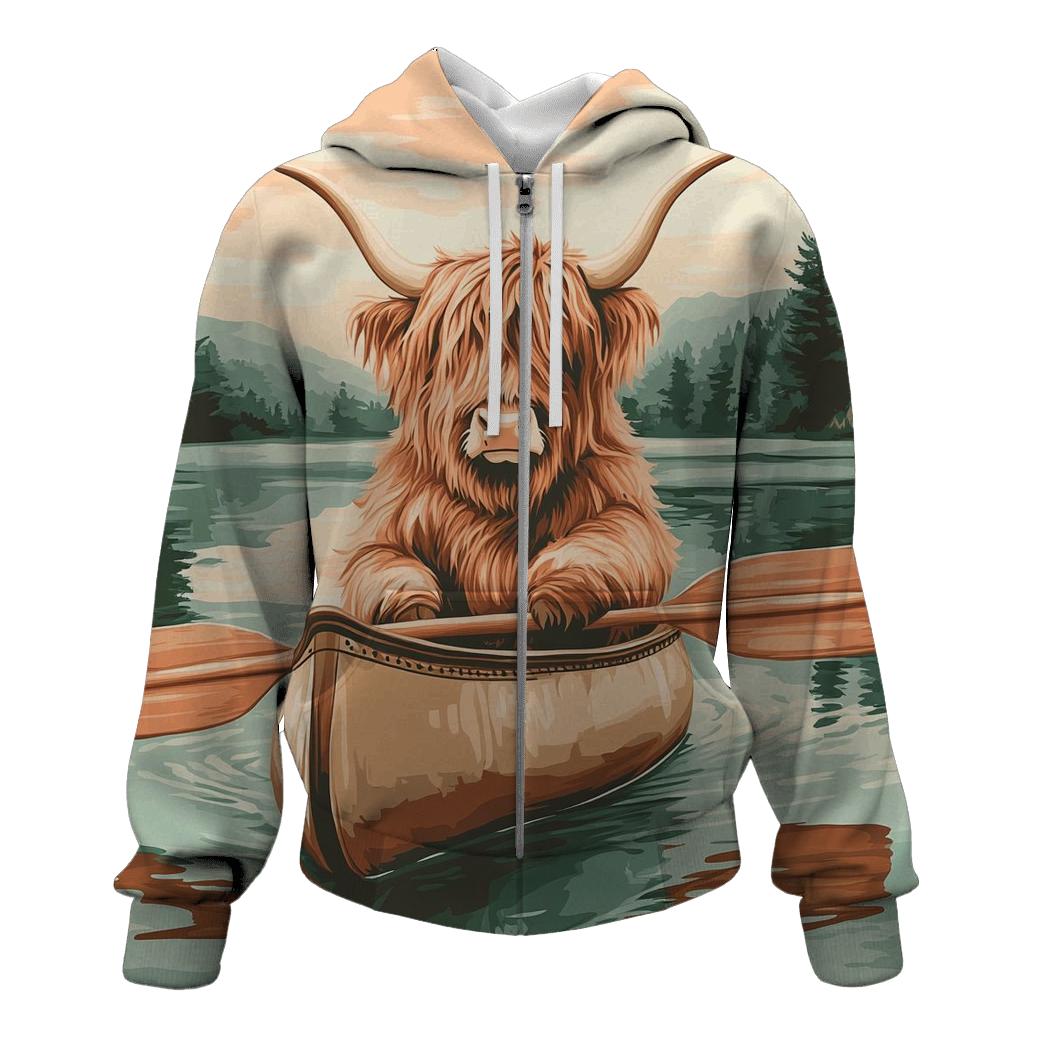 Highland Cow Canoe Guide On A Calm Loch hoodie designs