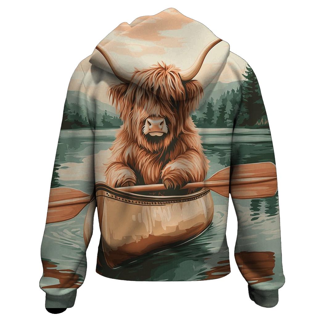Highland Cow Canoe Guide On A Calm Loch hoodie designs