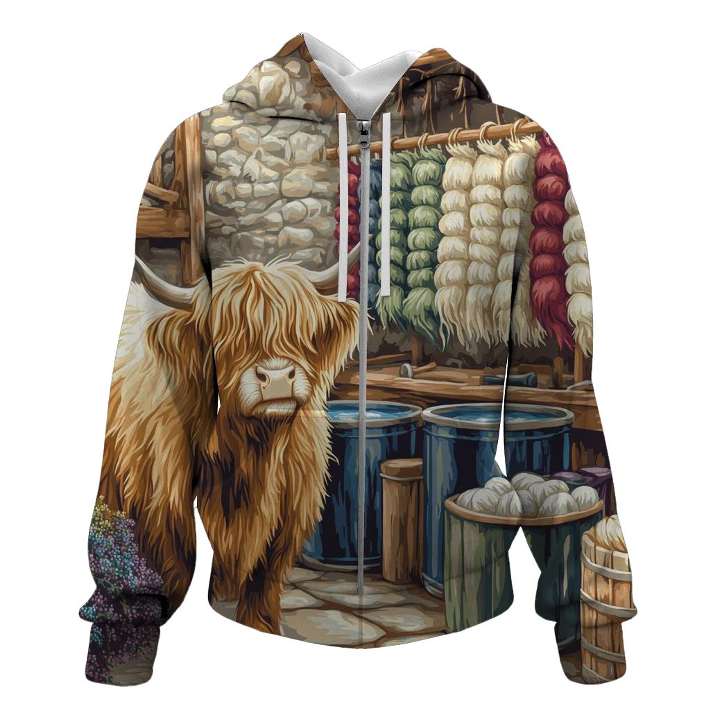 Highland Cow In The Wool Dye Workshop hoodie trends