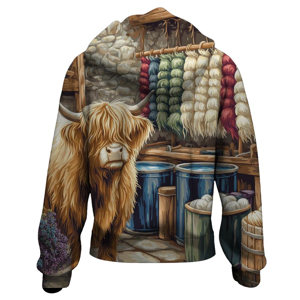 Highland Cow In The Wool Dye Workshop hoodie trends