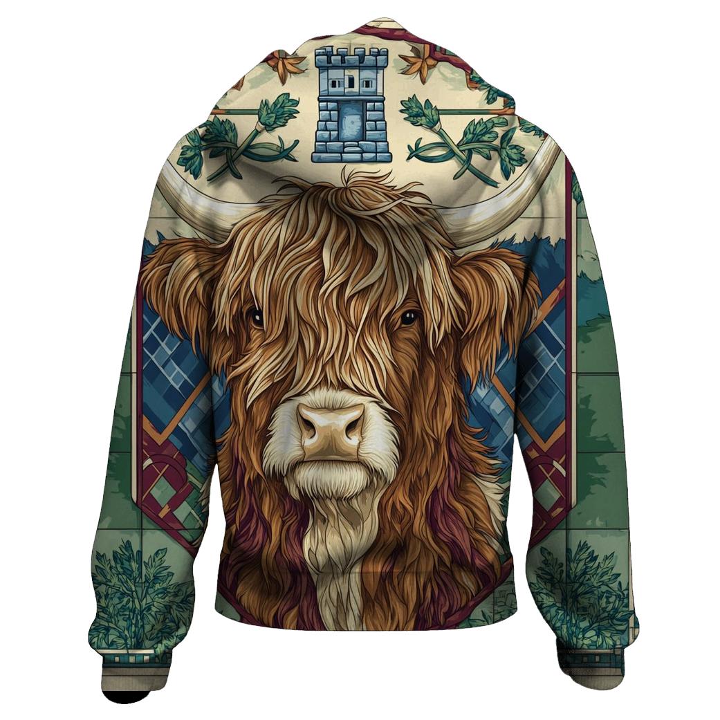 Highland Cow Portrait In Clan Banner Style hoodie designs