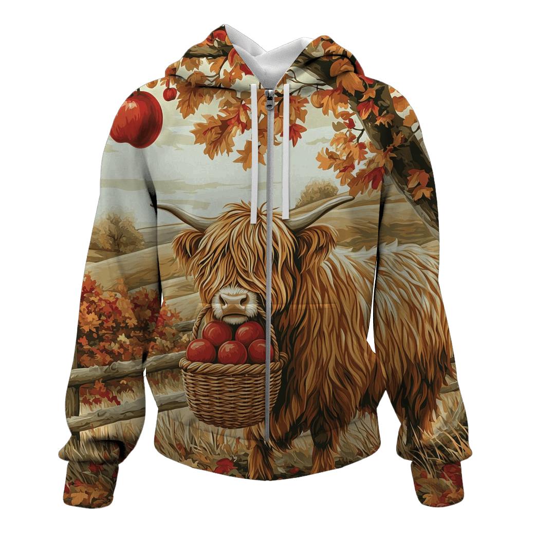 Highland Cow Orchard Keeper In Autumn graphic hoodies
