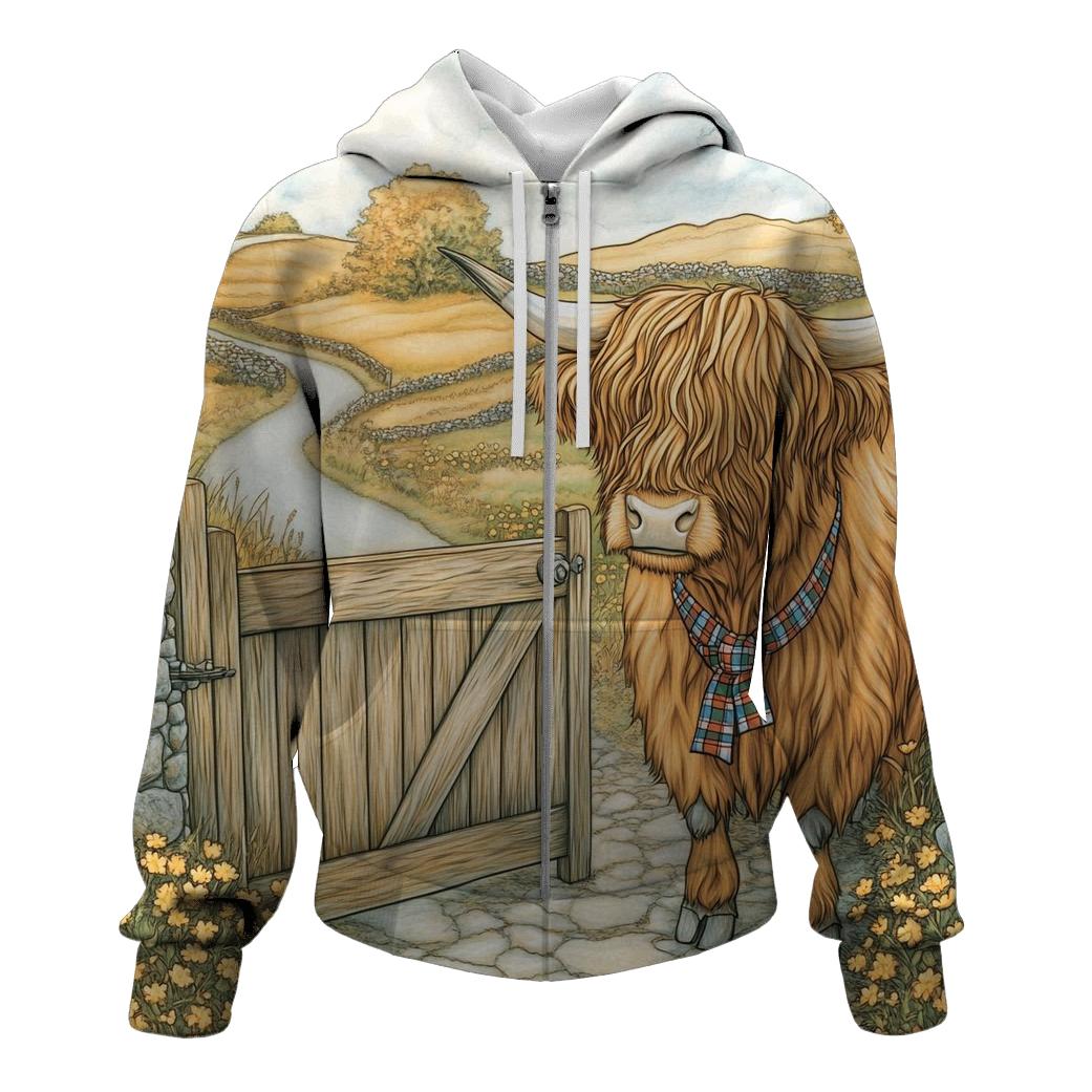 Highland Cow Meadow Gatekeeper heavyweight hoodies