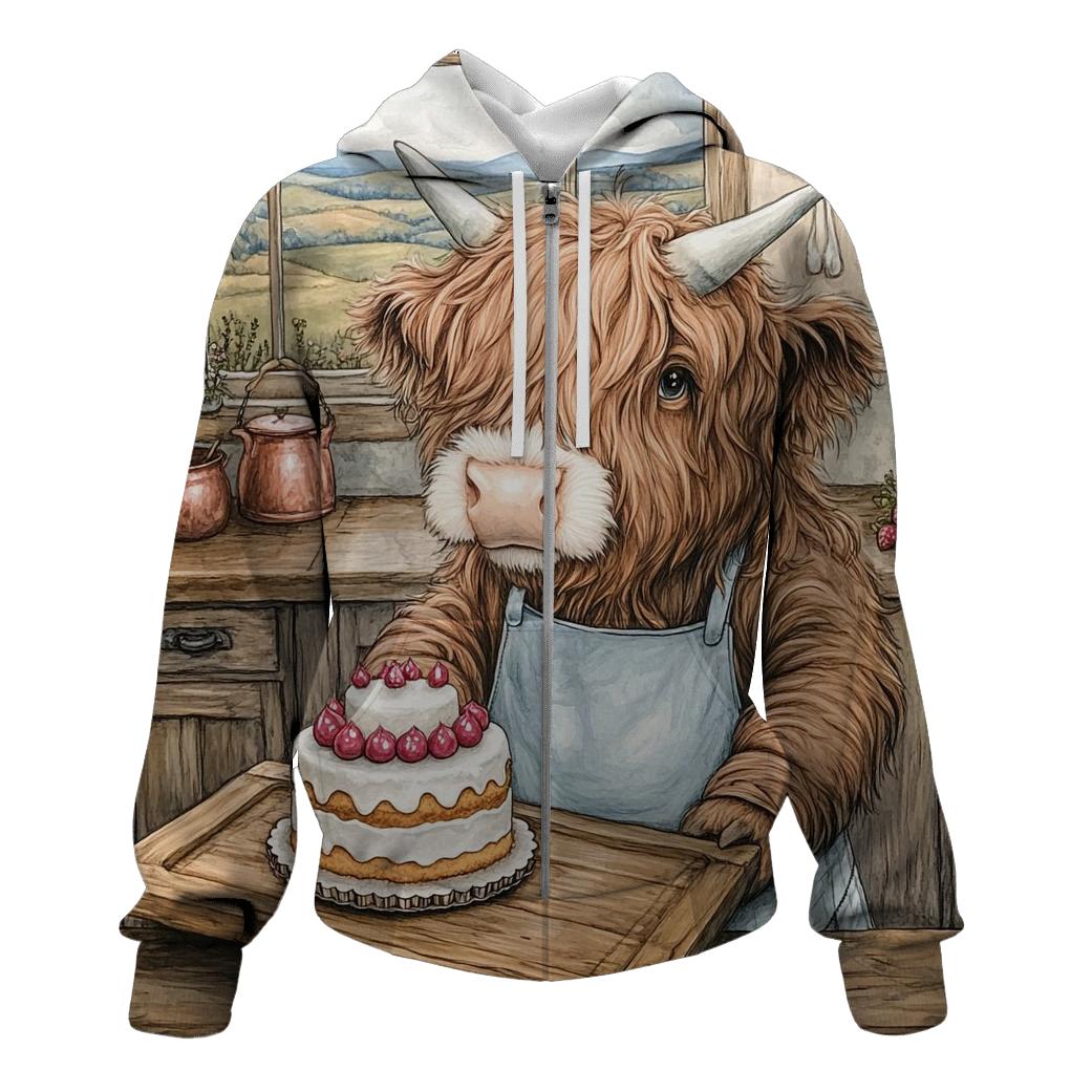 Highland Cow Birthday Cake Baker printed hoodies